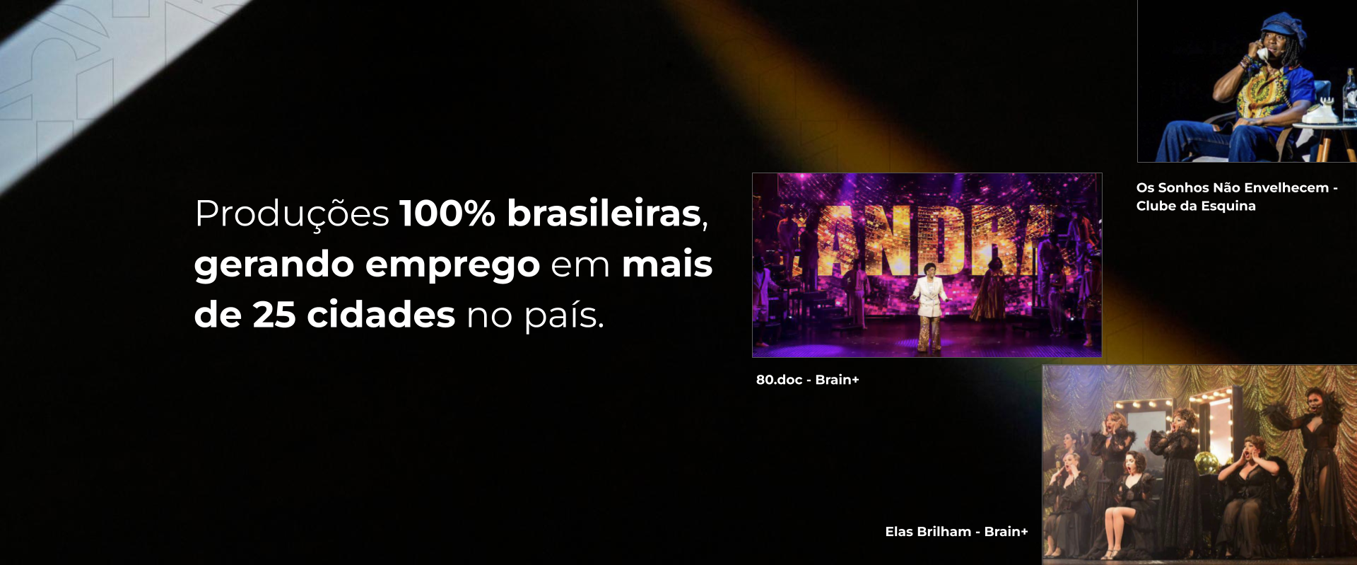 Produções 100% brasileiras, gerando emprego em mais de 25 cidades no país.